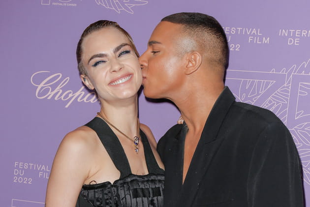Cara Delevingne et Olivier Rousteing, au d&icirc;ner du 75e anniversaire du Festival de Cannes le 24&nbsp;mai