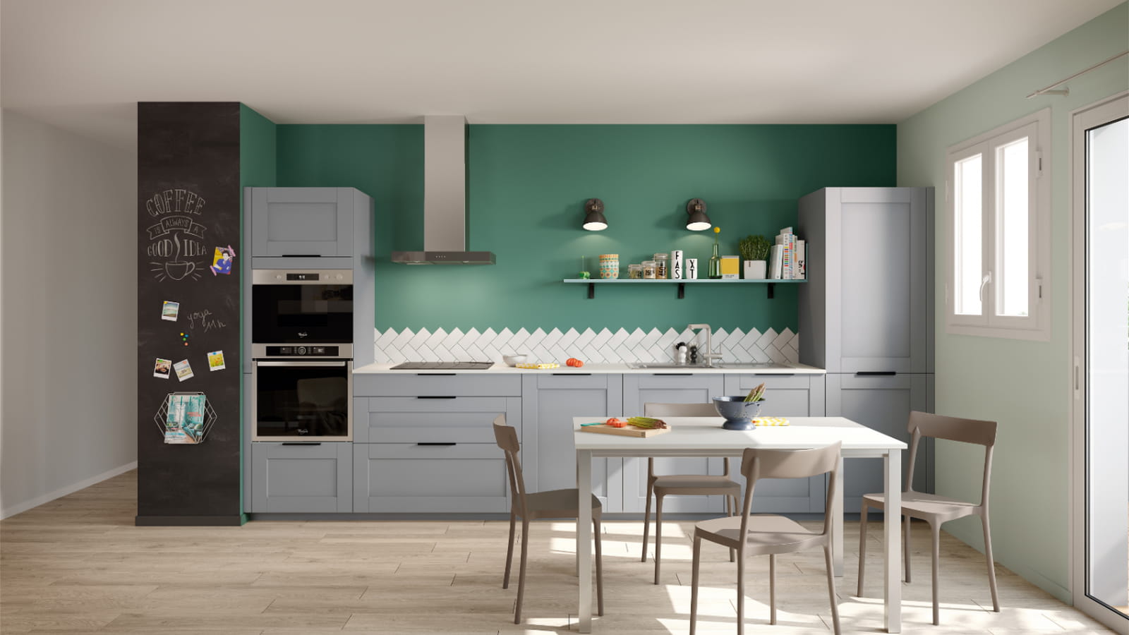 Gris et turquoise