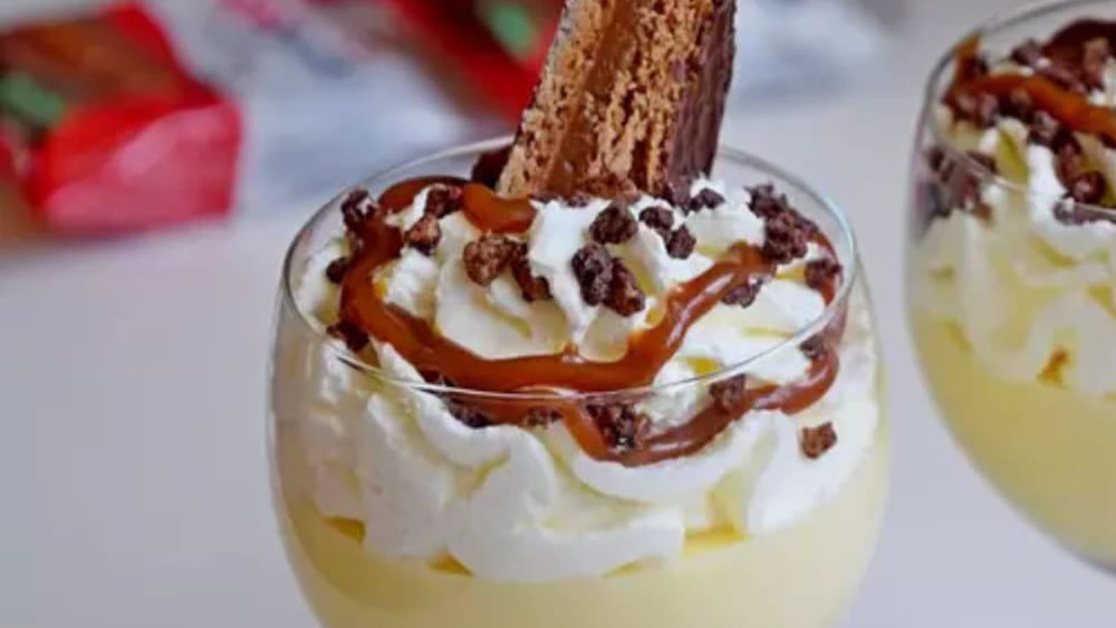 Crème au chocolat blanc et caramel au beurre salé, sans farine et sans oeufs