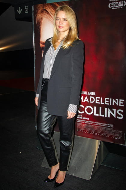 Apr&egrave;s&nbsp;: Virginie Efira &agrave; 44&nbsp;ans en chemise ray&eacute;e et pantalon en cuir