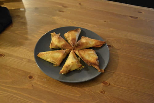 Triangle camembert pommes oignons