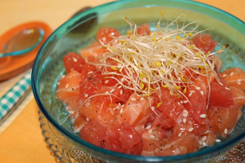 Tartare saumon, pamplemousse, citron
