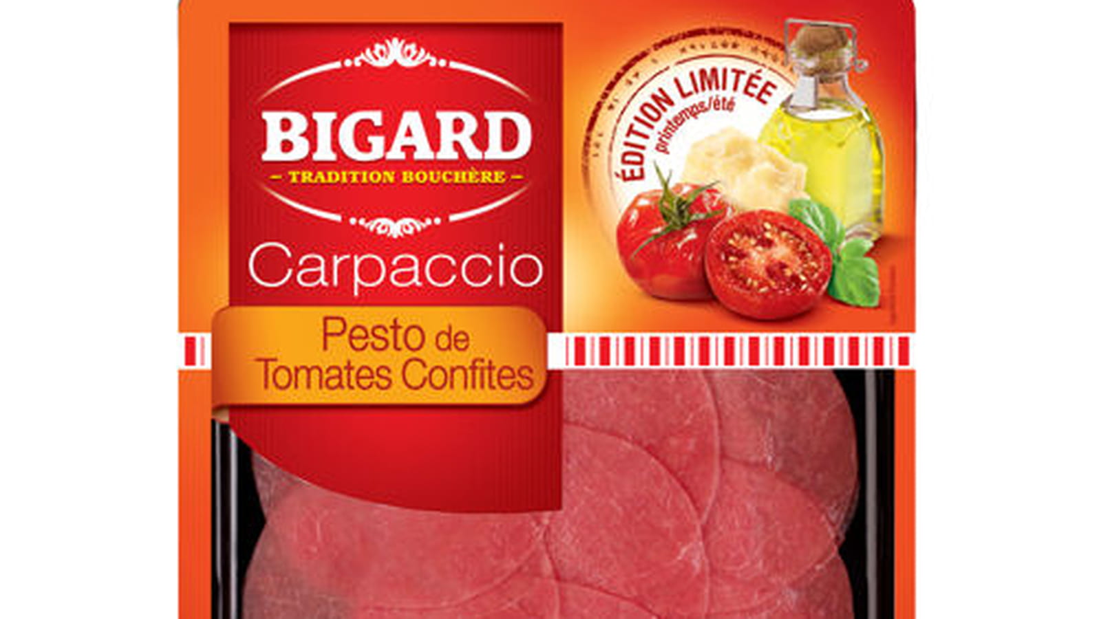Carpaccio pesto de tomates confites de Bigard