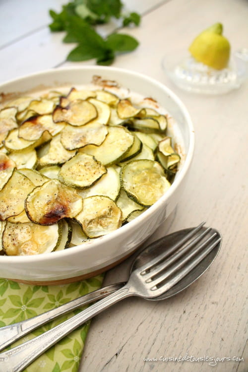 Gratin de courgettes à la menthe et au citron confit