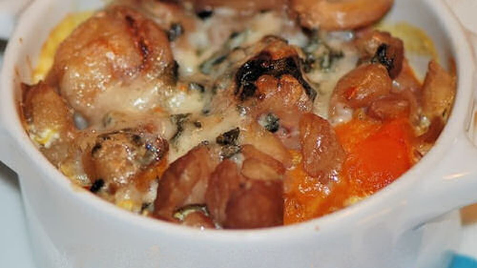 Cocotte de potimarron et châtaignes au roquefort