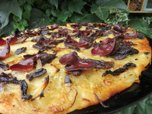 Flammekueche aux cèpes et magret de canard