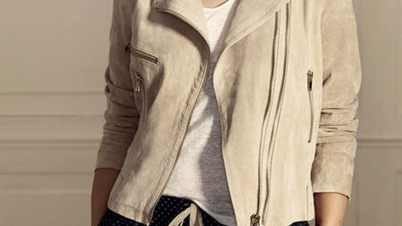 Violeta by Mango : le blouson beige et le pantalon à pois