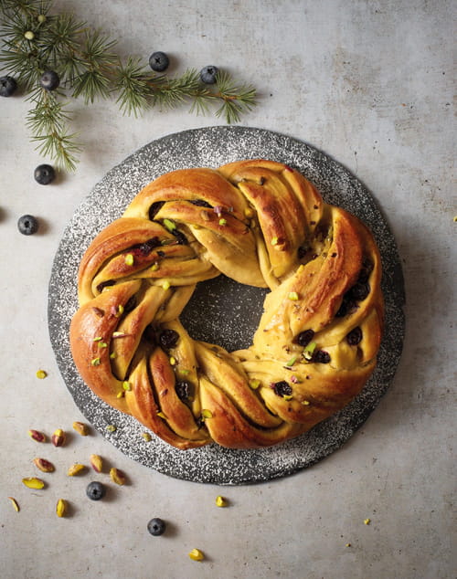 Couronne tressée pistache et myrtille