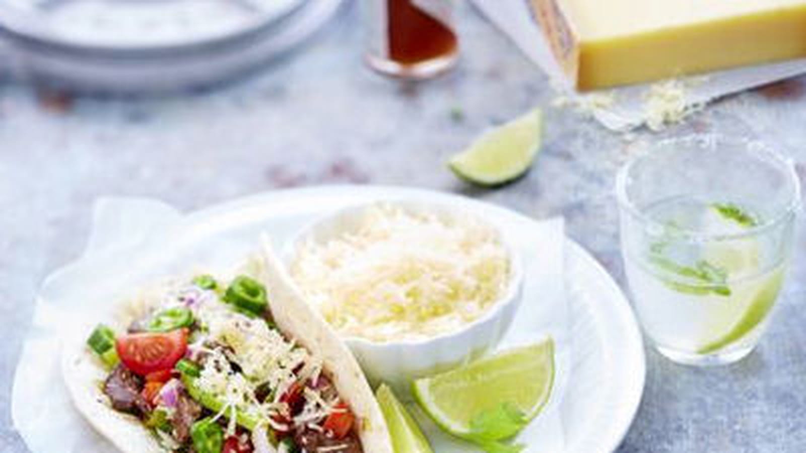 Tacos au bœuf mariné et Gruyère  