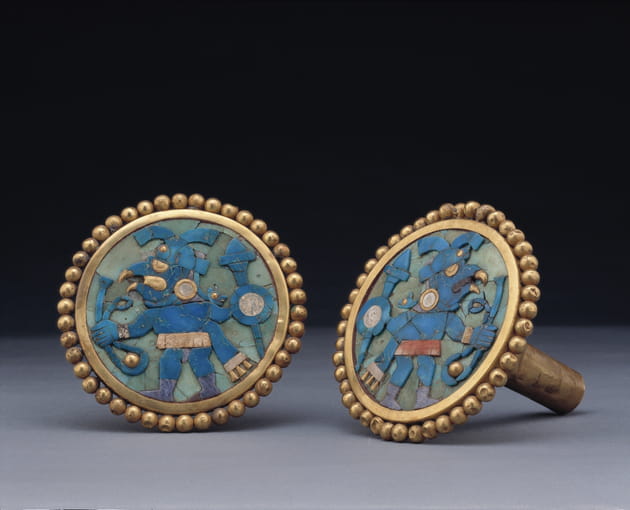 Boucles d'oreilles avec mosaïque de l'oiseau-guerrier