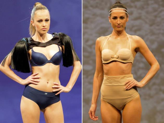 Sous-v&ecirc;tements satin&eacute;s de Simone P&eacute;r&egrave;le et ensemble chair d'Aubade