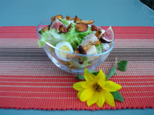 Salade d'automne aux girolles et lapin confit
