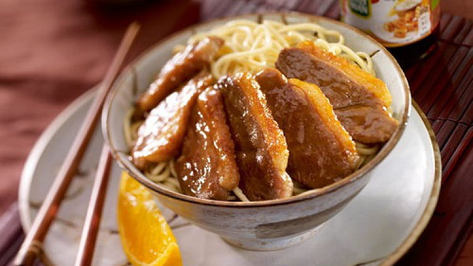 Magret de canard à l'orange et sauce soja sucrée au gingembre