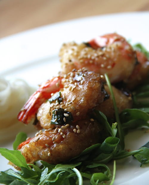 Crevettes aux oignons de printemps et au miel