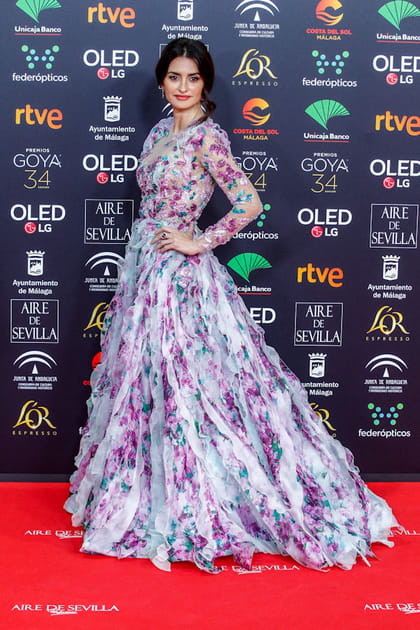 Pen&eacute;lope Cruz en maxi robe &agrave; fleurs et manches transparentes Ralph & Russo