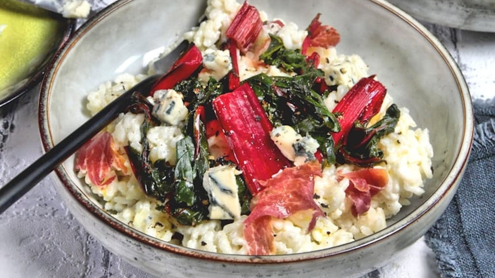 Risotto au Saint Agur, jambon fumé et blettes