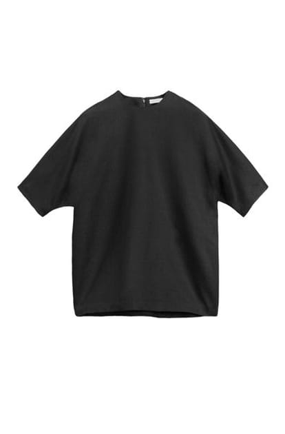 Tee-shirt noir ample &agrave; col rond zipp&eacute;