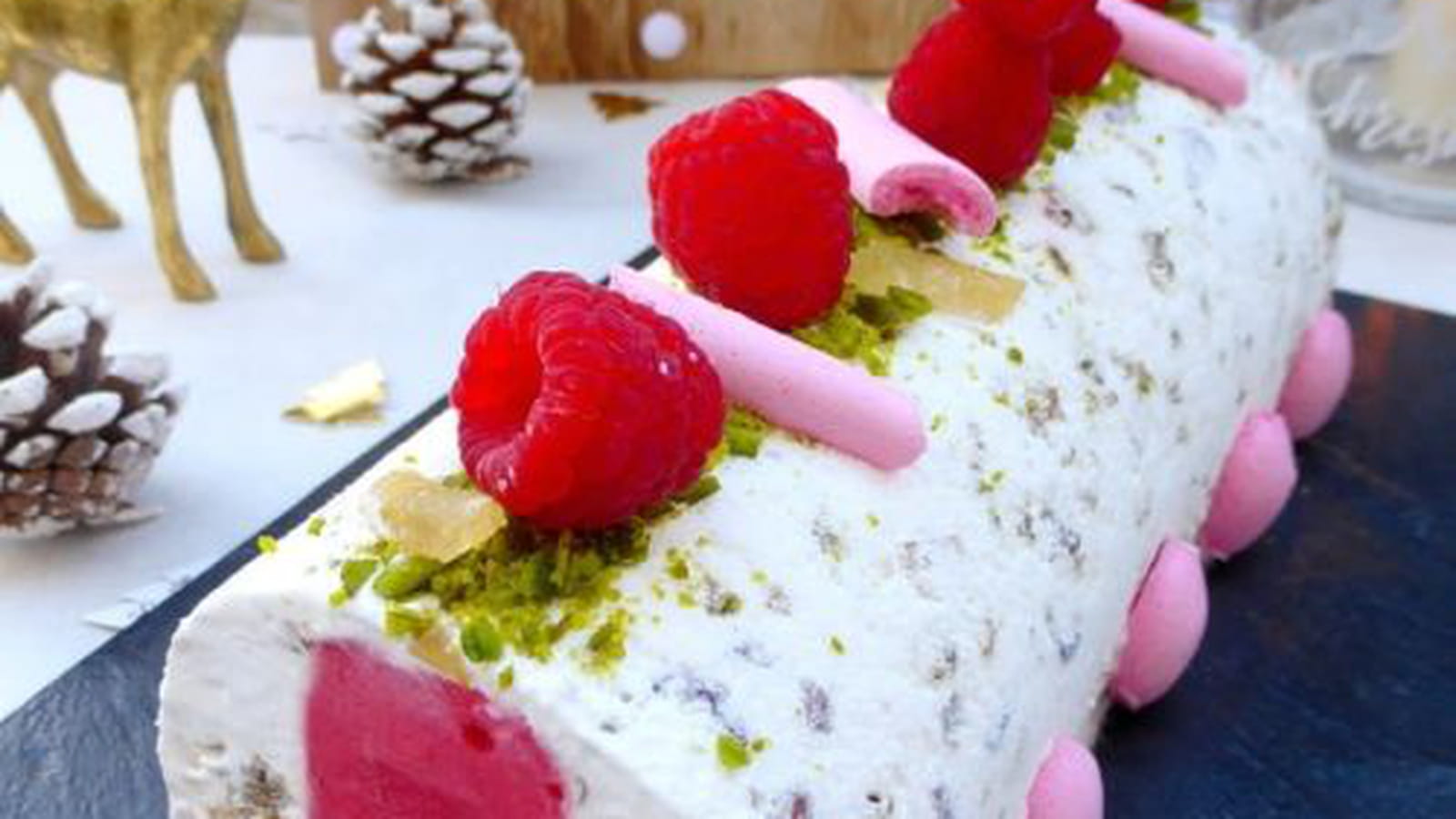 Bûche glacée nougat framboise (vegan)