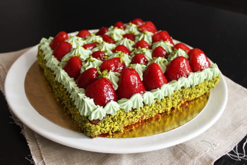 Tarte aux fraises à la crème de pistache