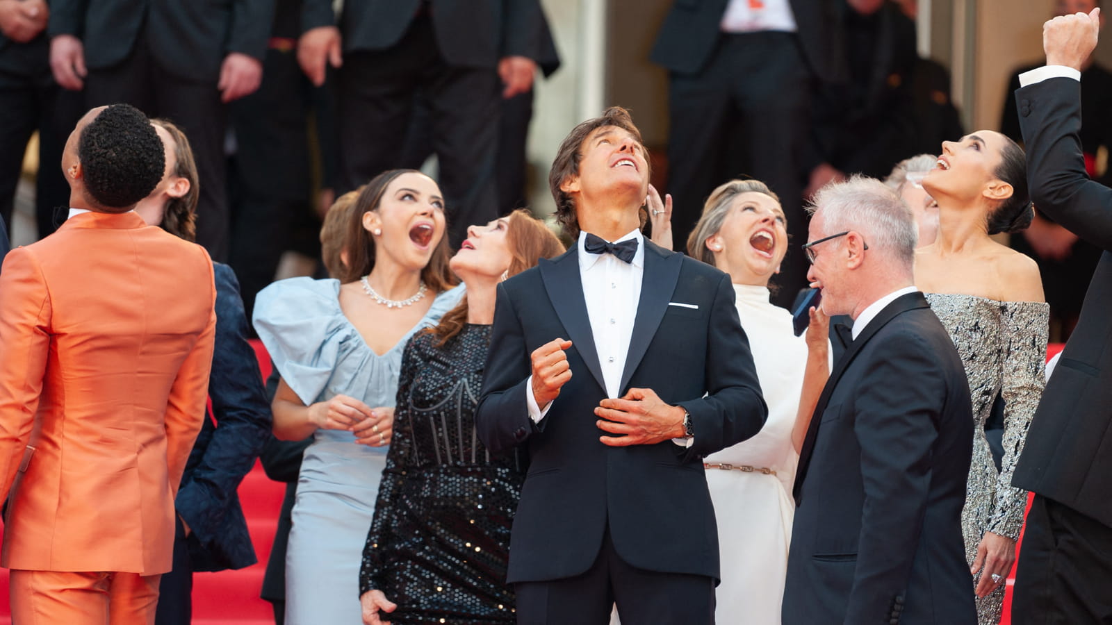 Lewis Pullman, Jon Hamm, Glen Powell, Jay Ellis, Miles Teller, Tom Cruise, Jennifer Connelly, Joseph Kosinski, Jerry Bruckheimer, Christopher McQuarrie, Greg Tarzan Davis et Danny Ramirez