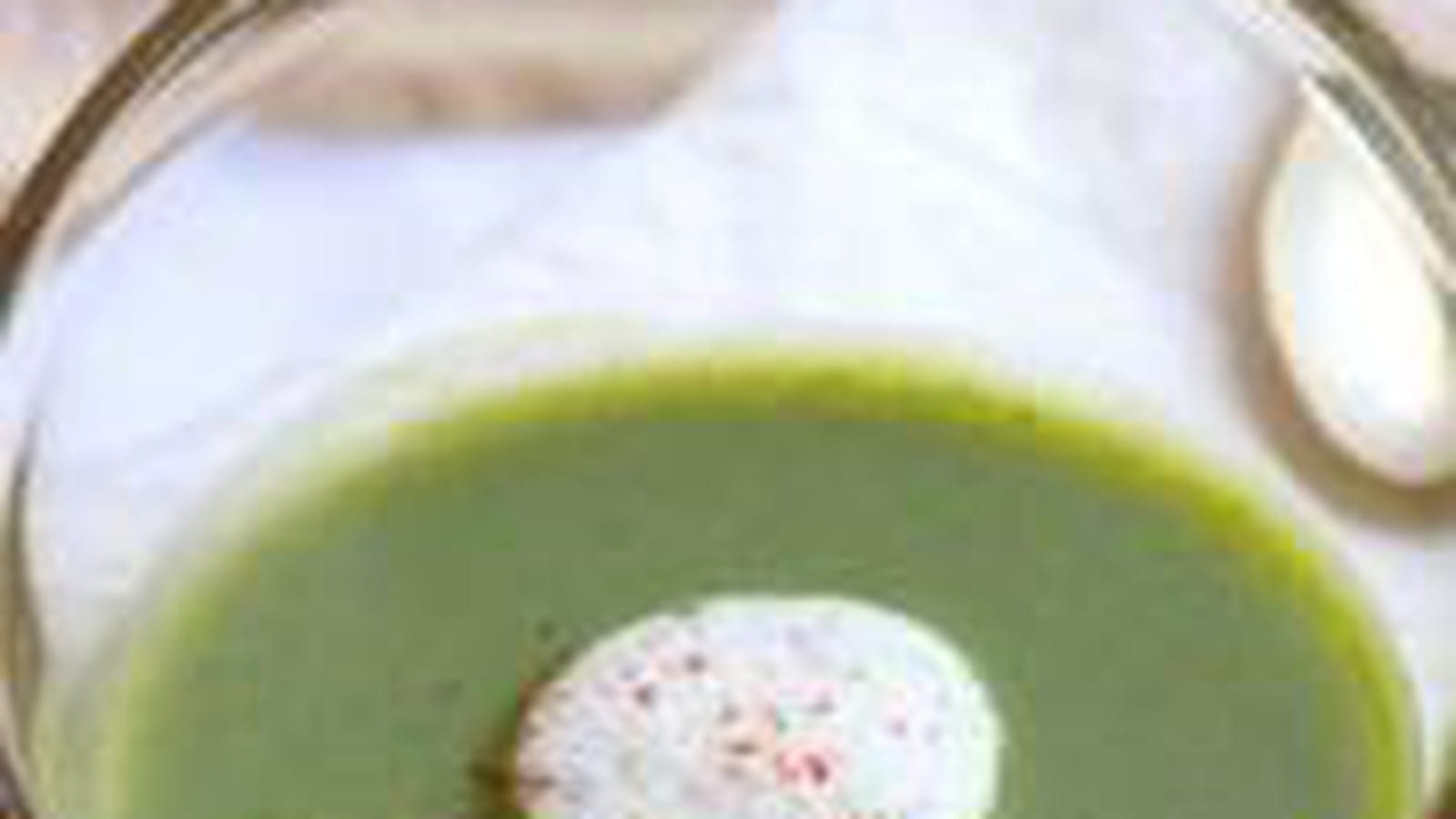 Velouté de mâche, écume de baies roses