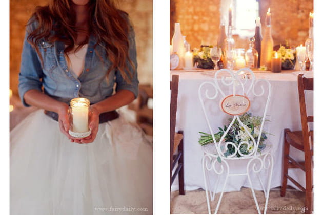 Déco de mariage rustique chic : bougies et décontraction