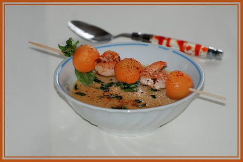 Gaspacho de melon et sa brochette