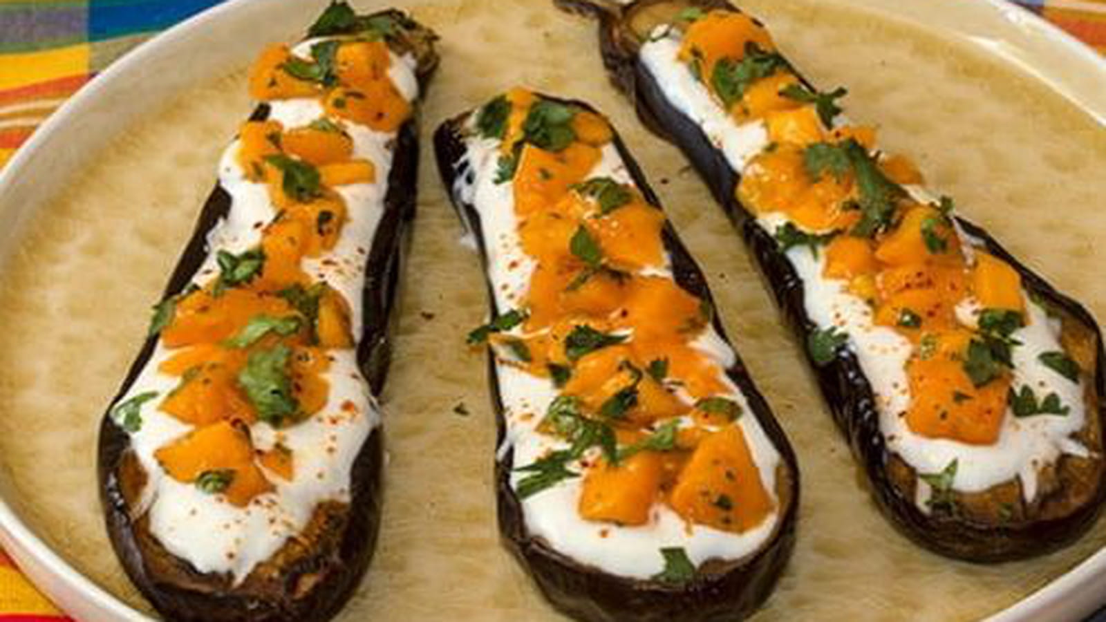 Aubergines à la salsa de mangue