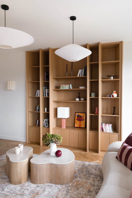 Apr&egrave;s&nbsp;: un salon bien am&eacute;nag&eacute; avec biblioth&egrave;que
