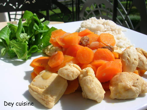 Mijoté de poulet aux carottes et raisins secs