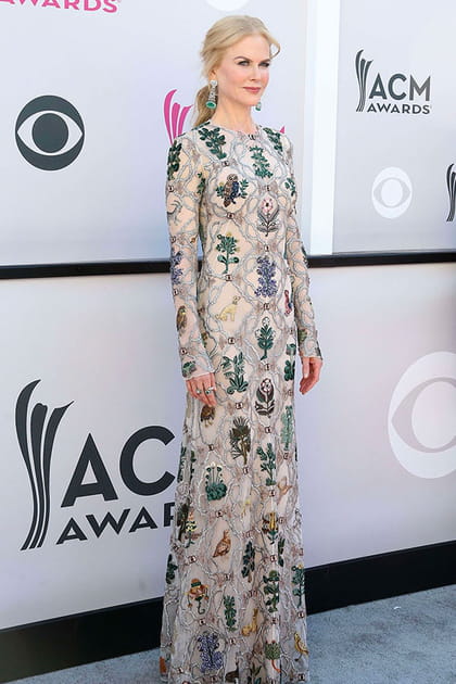 Nicole Kidman en robe longue imprimée