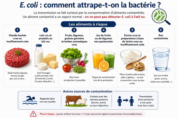 Aliments les plus contaminés par la bactérie Escherichia coli