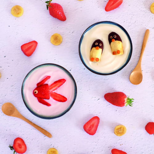 Bols de fromage frais aux fruits rigolos