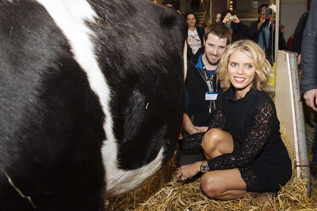 Sylvie Tellier trait une vache