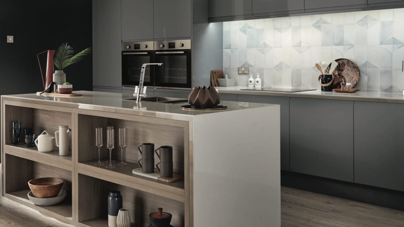 Cuisine Bréval brillant gris ardoise Howdens 