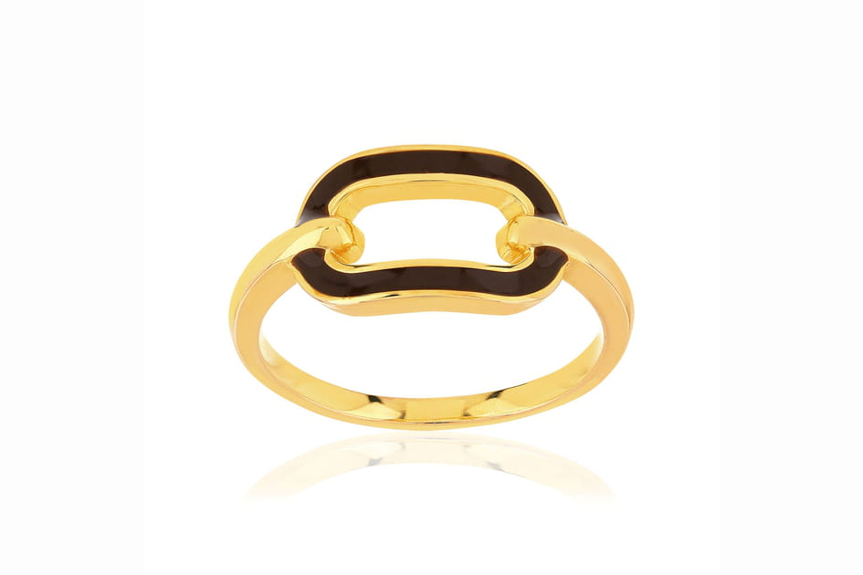 Bague plaqu&eacute; or motif ovale laque marron, Maty