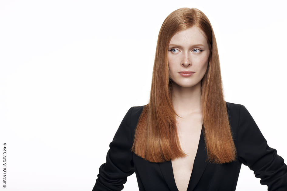 Les cheveux roux et lisses