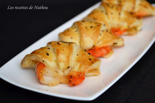 Croissants feuilletés aux gambas marinés