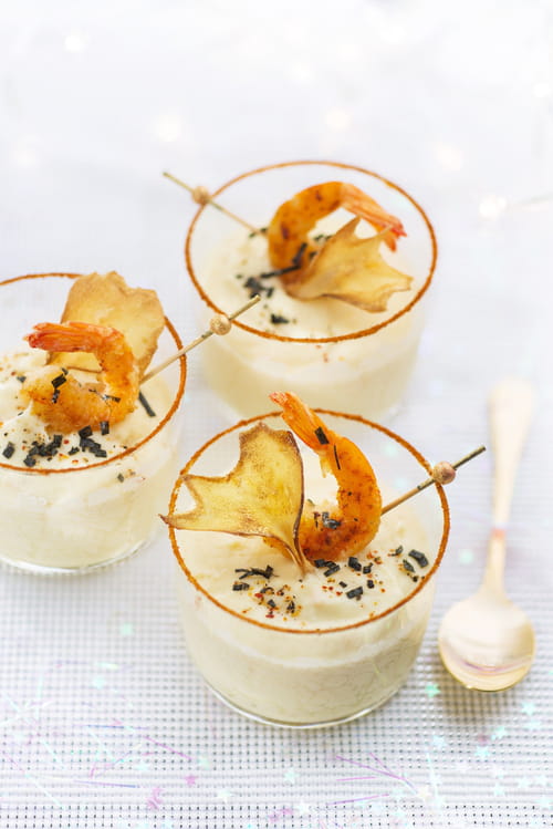 Verrines de velouté de panais et crevettes