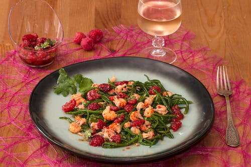 Poêlée de salicorne aux écrevisses, sauce à la framboise