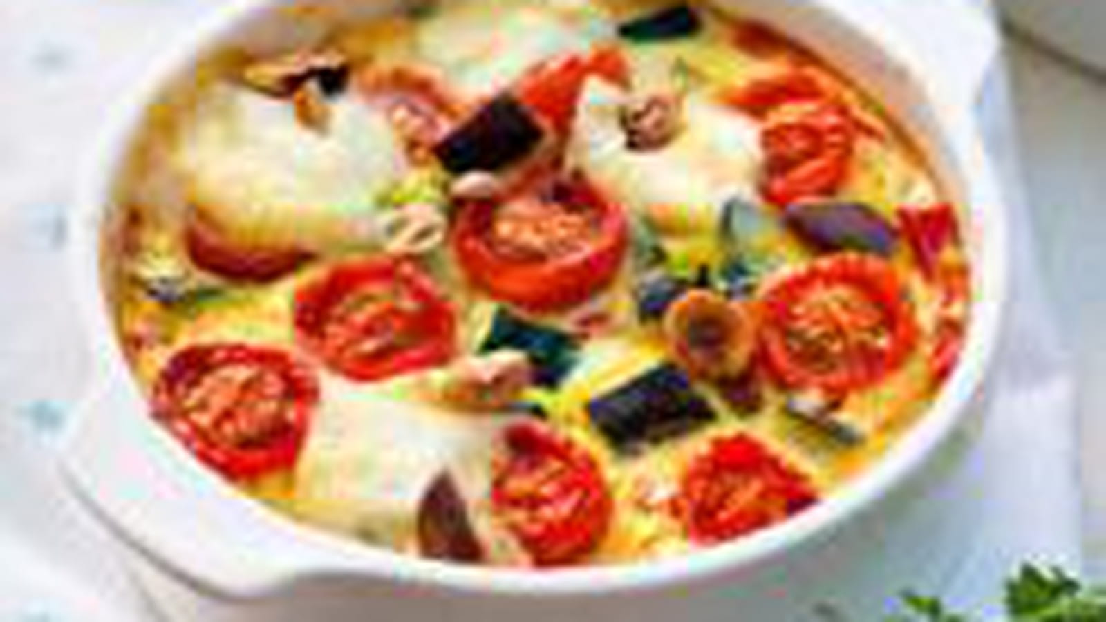 Clafoutis de légumes r...tis, noisettes et crottin de Chavignol