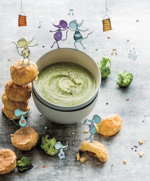 soupe de brocolis, petites gougères au Beaufort