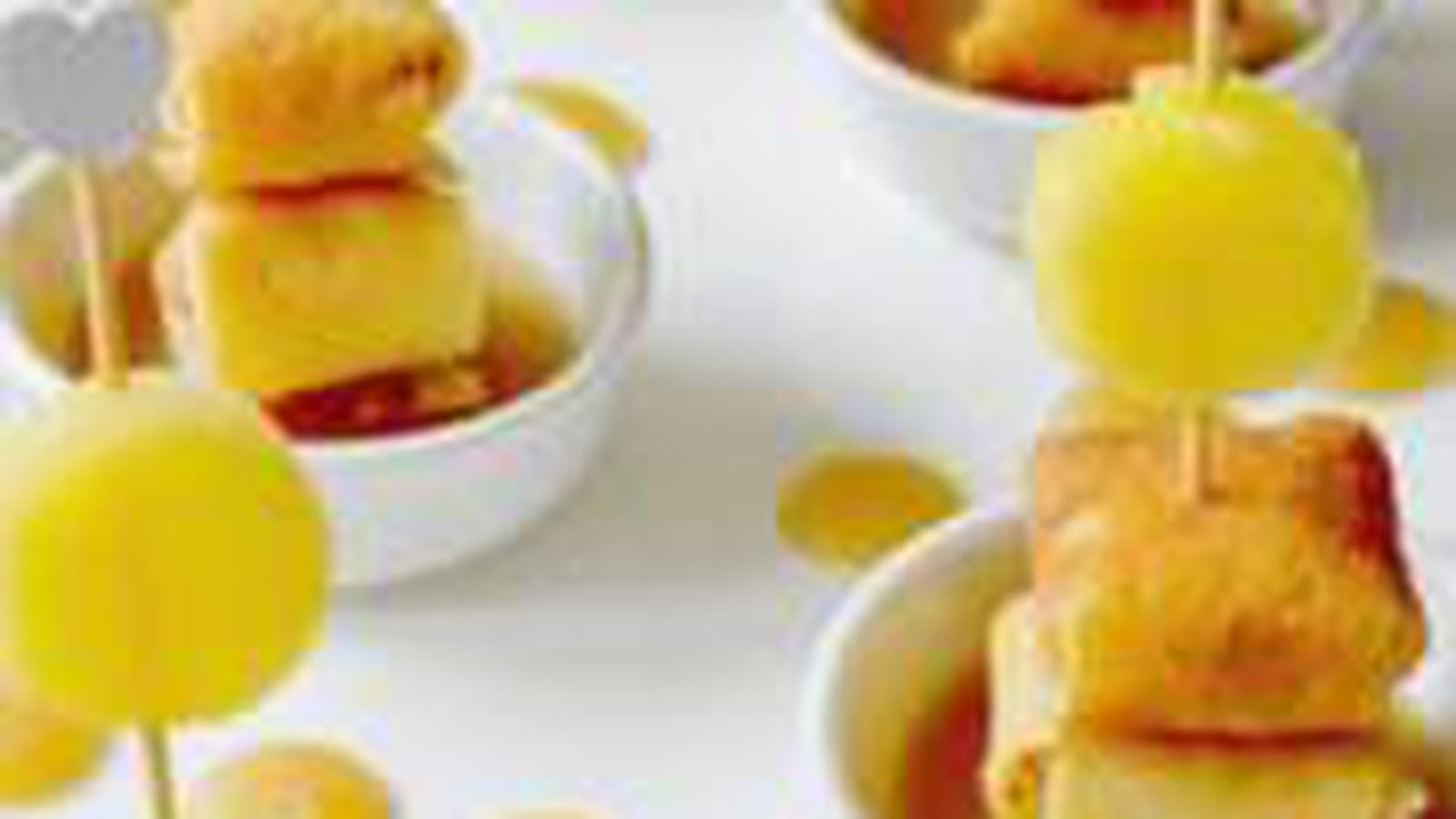 Bouchées de crêpes à l'ananas tiède vanillé, caramel de cidre