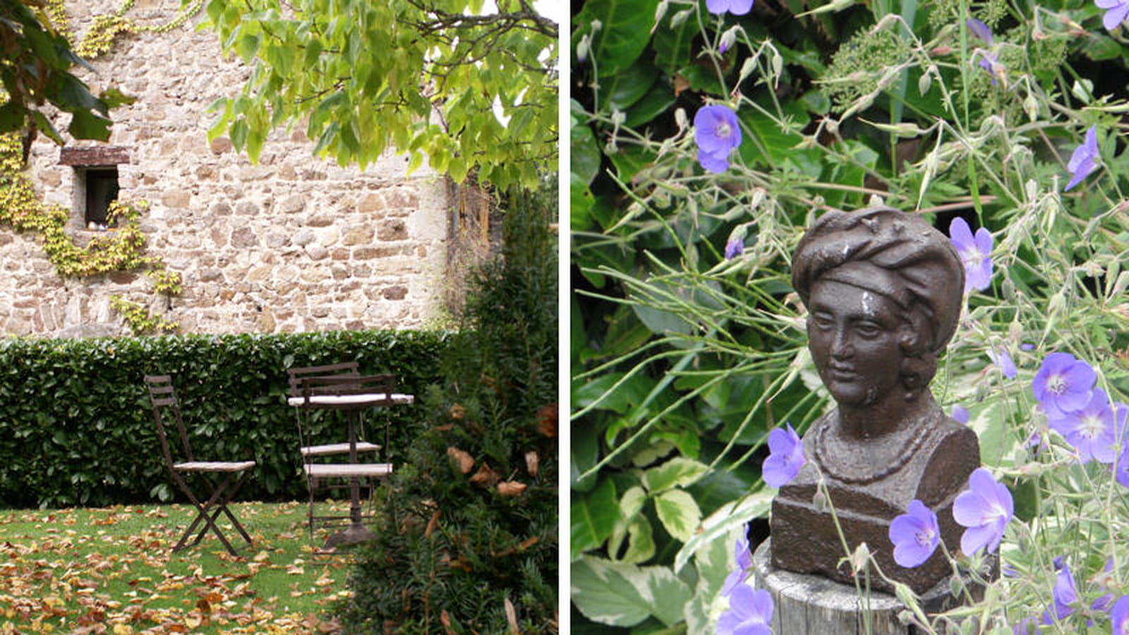 Mobilier de jardin et statuette