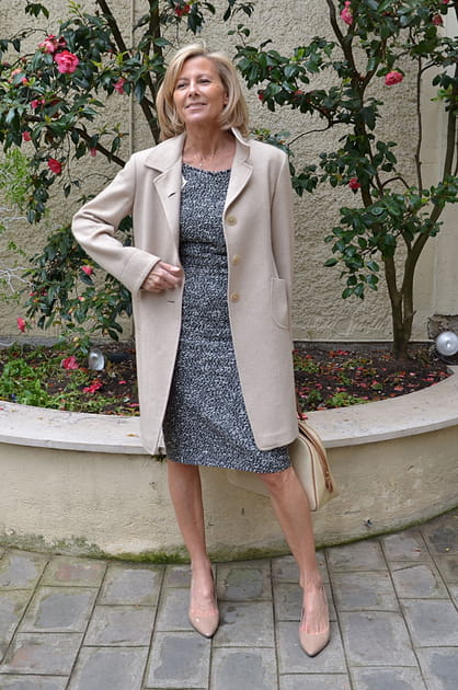 Claire Chazal en robe et manteau masculin