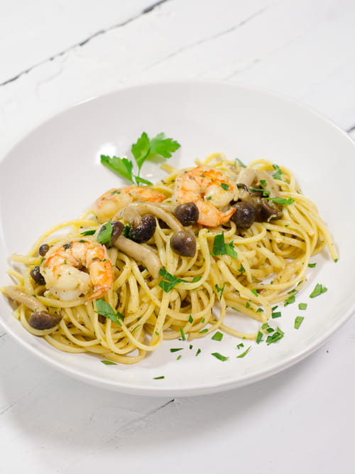 Linguine aux pholiotes et gambas