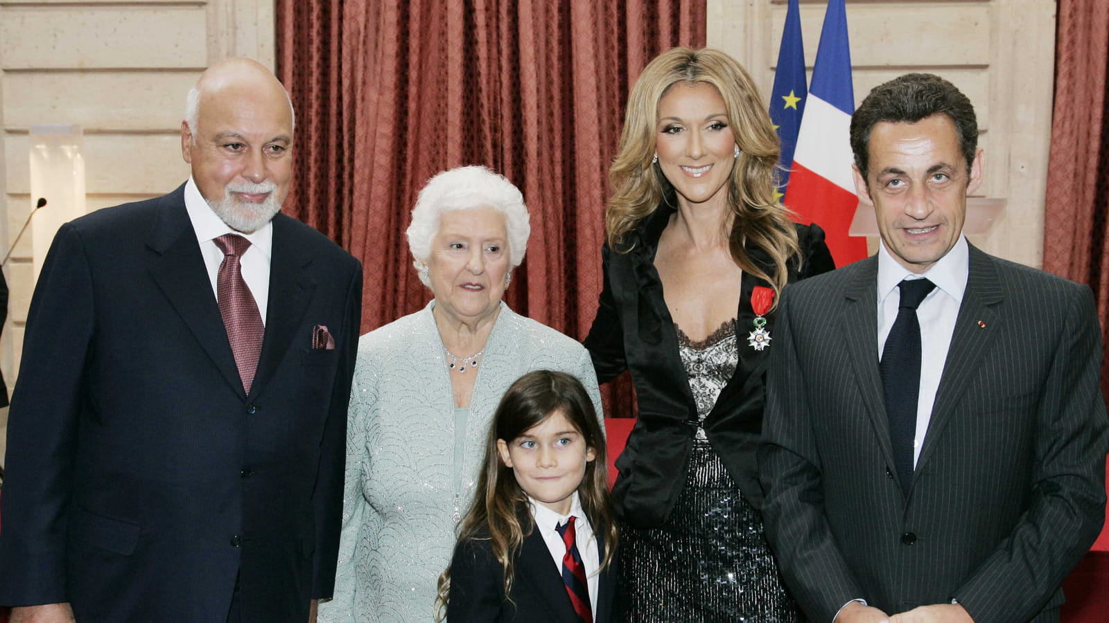 René Angelil, Thérèse Dion, René-Charles Angelil, Céline Dion et Nicolas Sarkozy