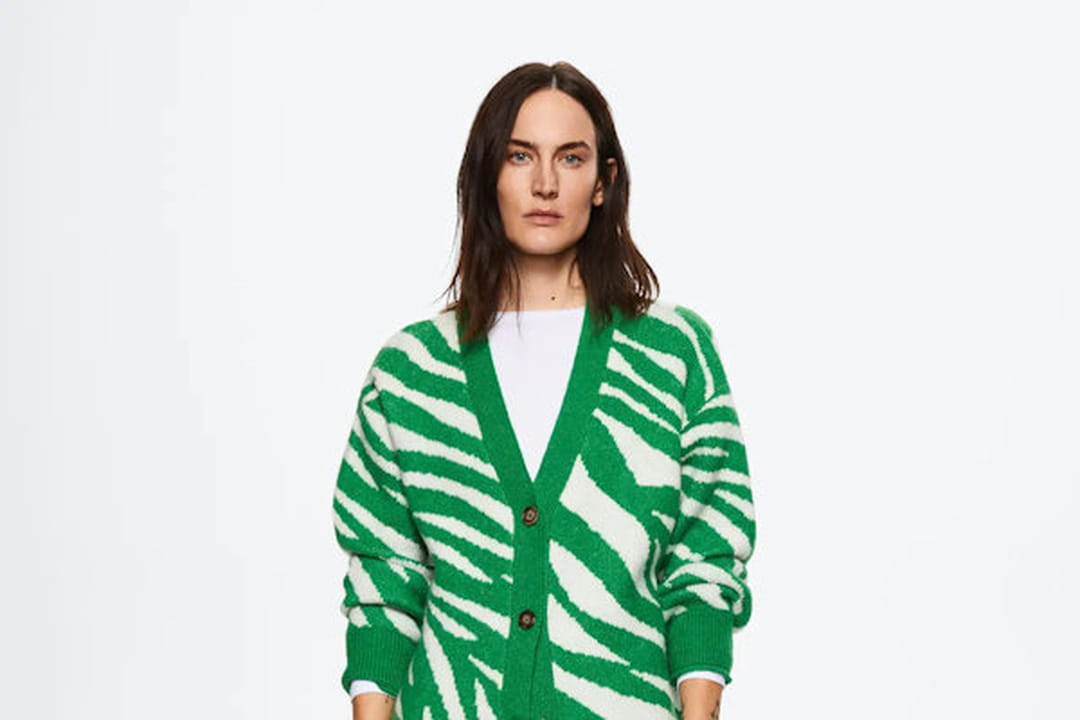 Cardigan J.Crew Factory Femme – Vert Imprimé Animal, Coton, Taille XS (très Bon état)