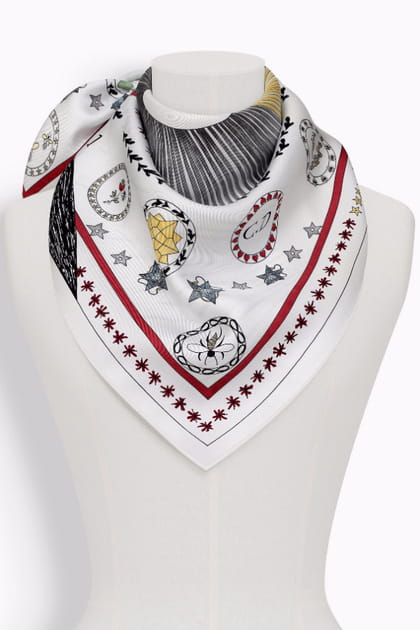 Le carr&eacute; de soie blanc imprim&eacute; 70x70&nbsp;cm de Christian Dior