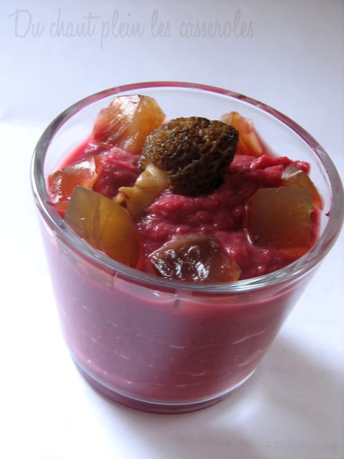 Crème de betteraves aux châtaignes et aux morilles